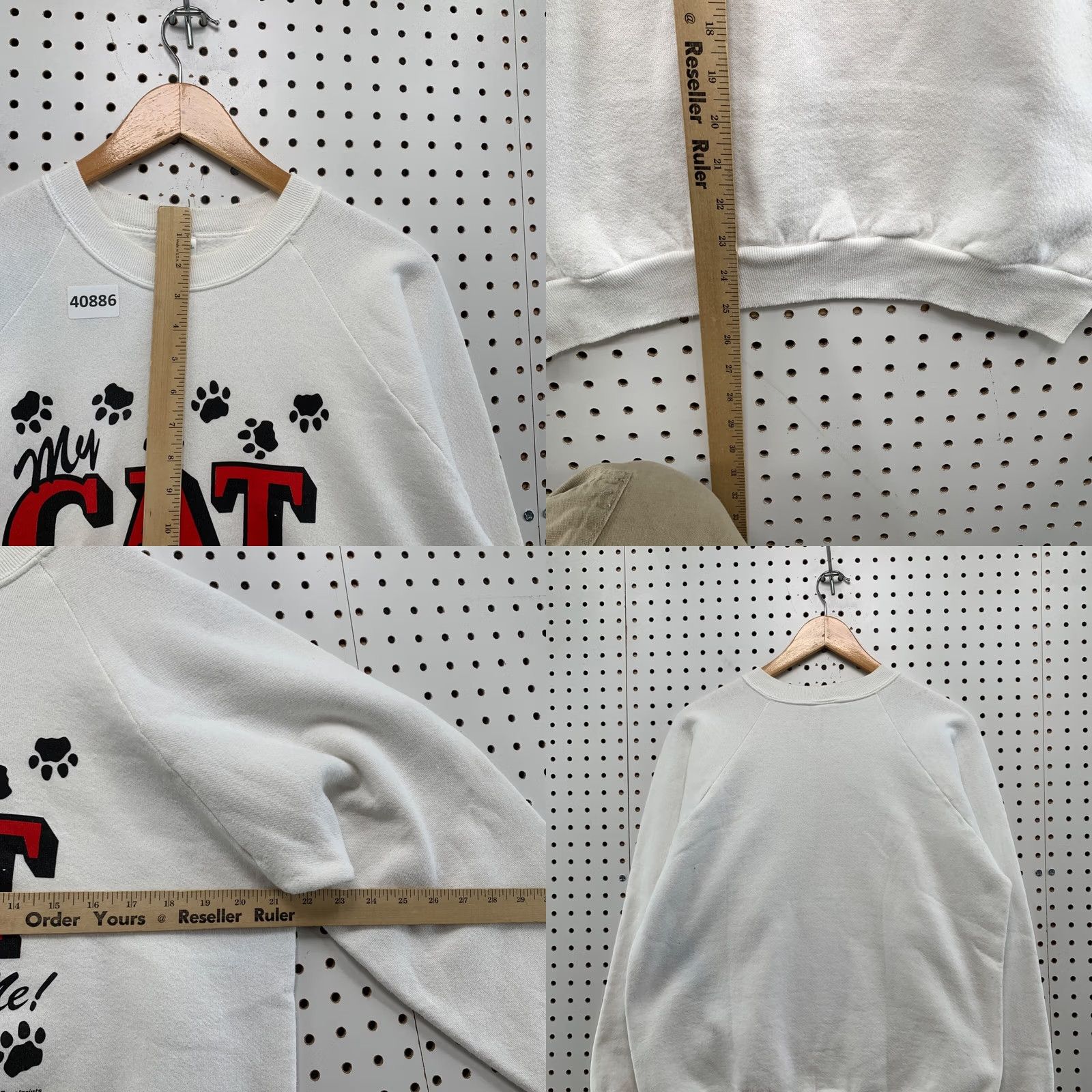 Fruit Of The Loom VINTAGE Nike Sweatshirt Mens L White 90s Cat Funny Paw Print (Walks Over Me) Size US L / EU 52-54 / 3 - 9 Thumbnail