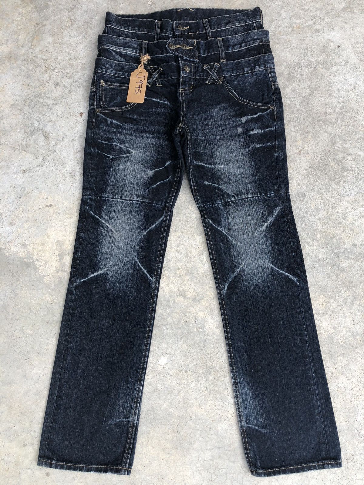 PPFM PPFM Double Waist Distressed Denim Punk Style Size US 31 - 1 Thumbnail