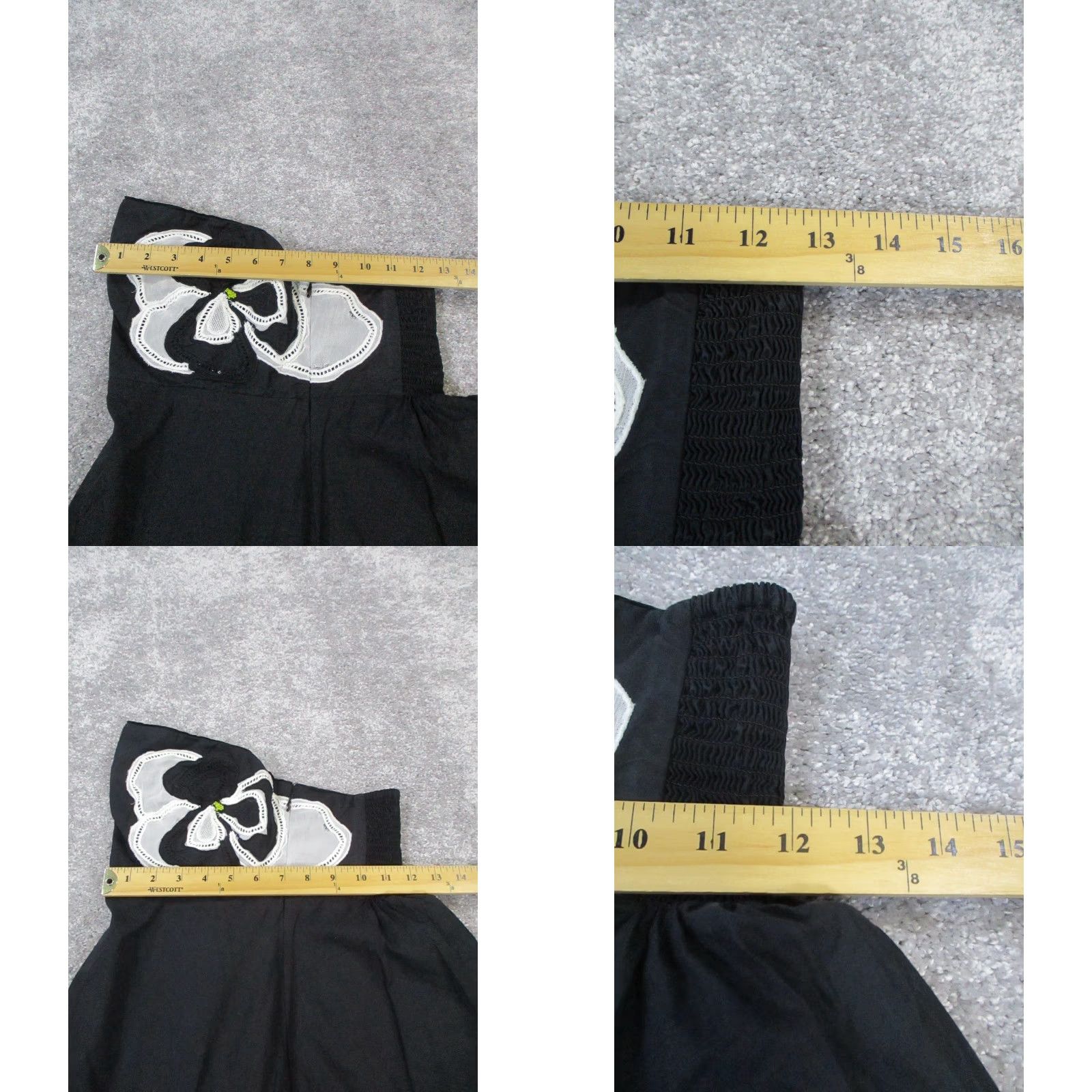 Vintage Maeve Dress Blouson Womens 2 Petite Black Embroidered Cotton Floral Size XS / US 0-2 / IT 36-38 - 8 Thumbnail