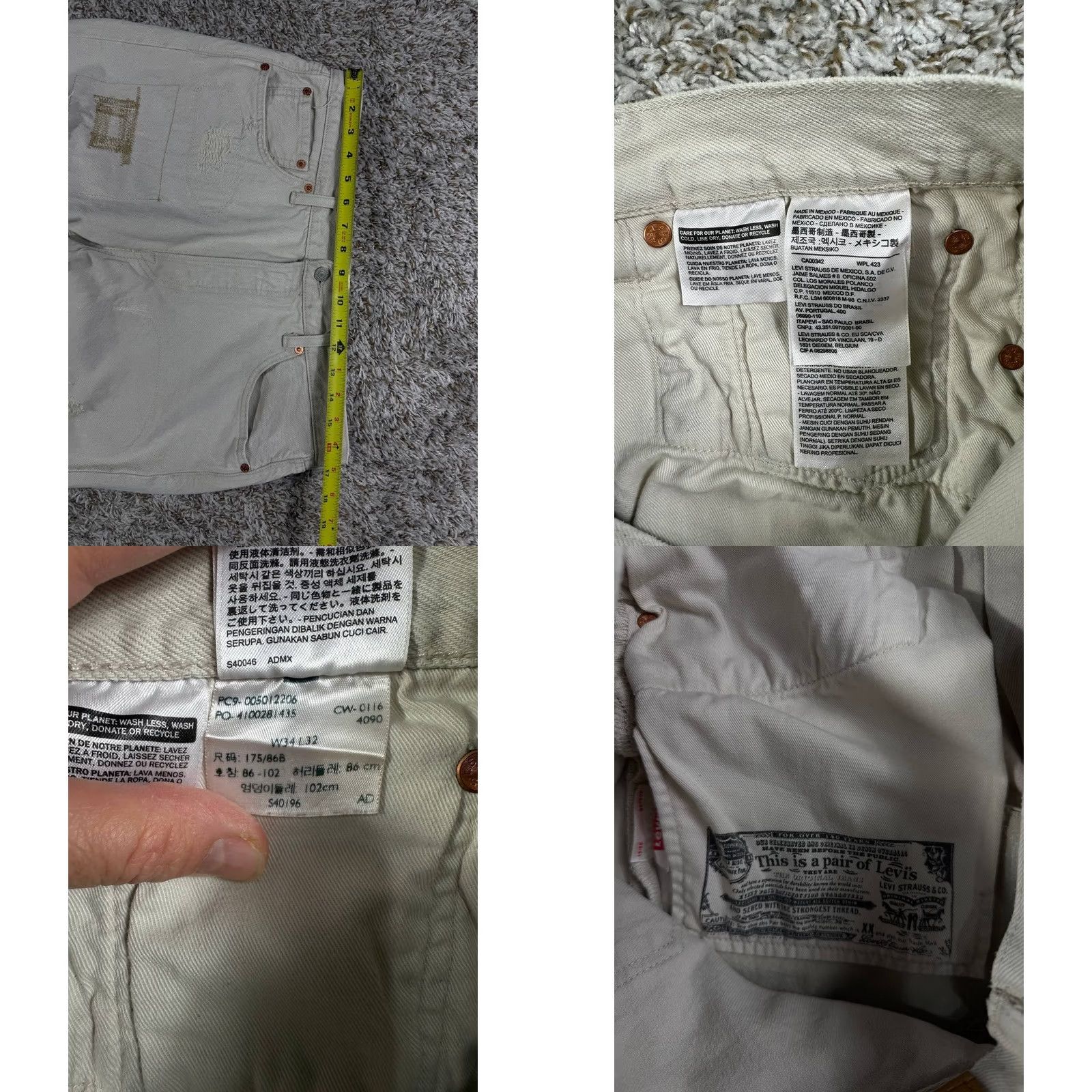 Levi's Levi's 501 Distressed Patchwork Denim Light Gray Jeans Men's 34x32 Regular Inseam 32 Cotton Denim Straight Mexico Mens Sz 34x32 Size US 34 / EU 50 - 8 Thumbnail