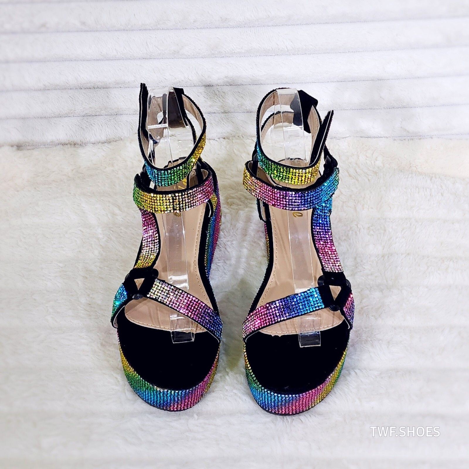 Other Pazzle Black 2" Platform Harness Strap Sparkling Rainbow Rhi Size US 8 / IT 38 - 5 Thumbnail
