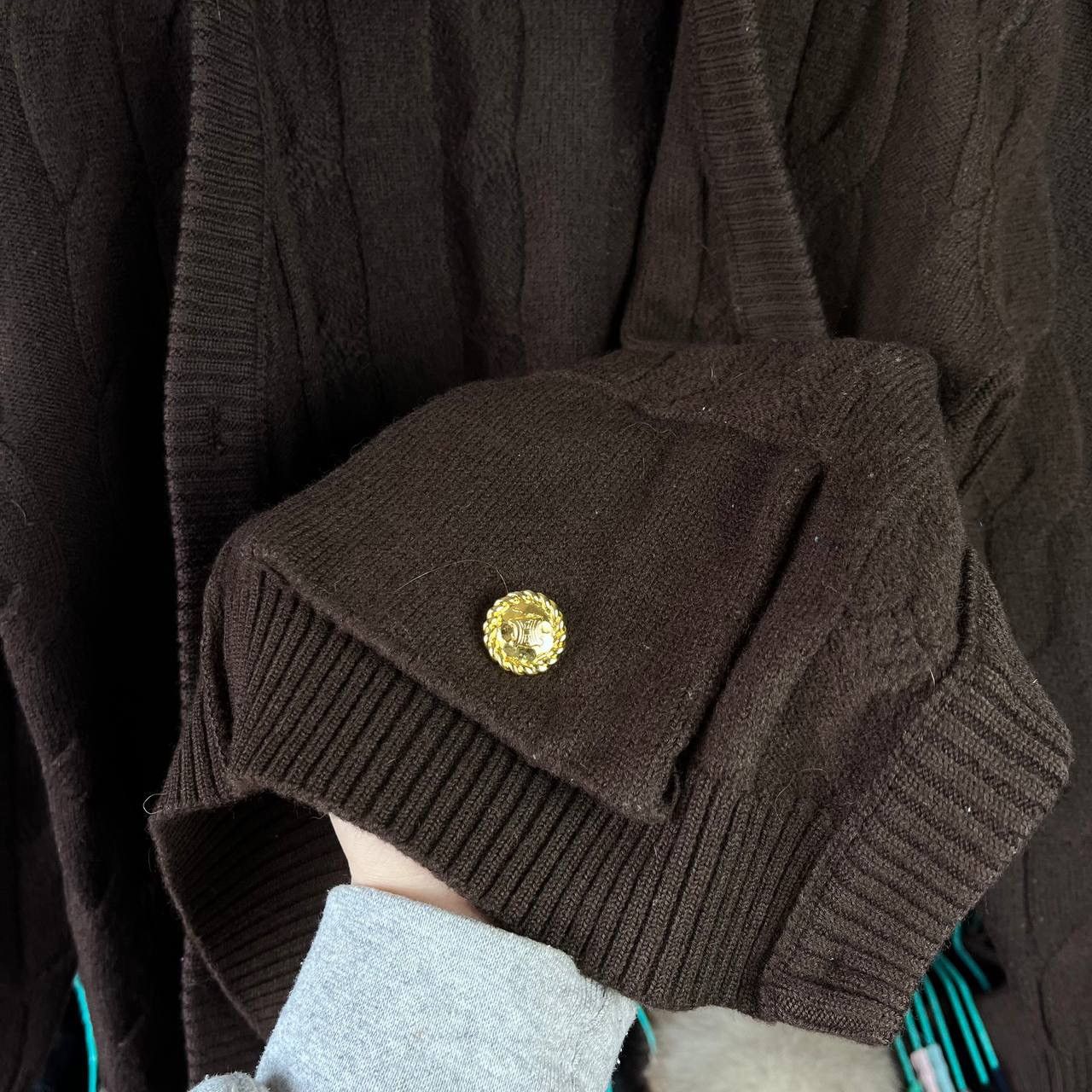 Celine 80s Celine Paris Pure Wool Brown Cable Knit Cardigan Size XS / US 0-2 / IT 36-38 - 7 Thumbnail