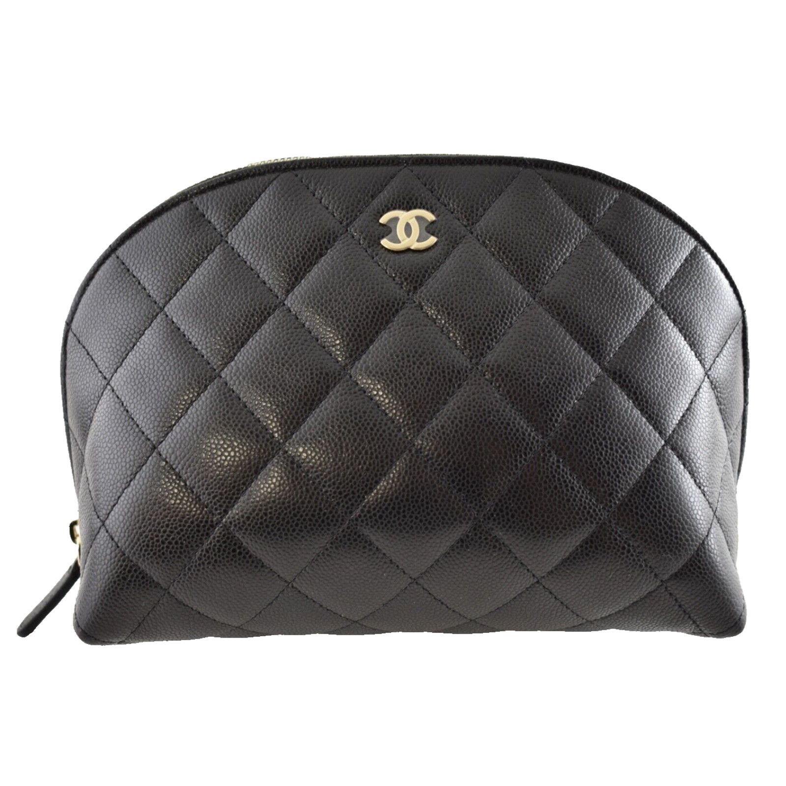 Chanel 24S Black Caviar Zipped Pouch Makeup Clutch Bag