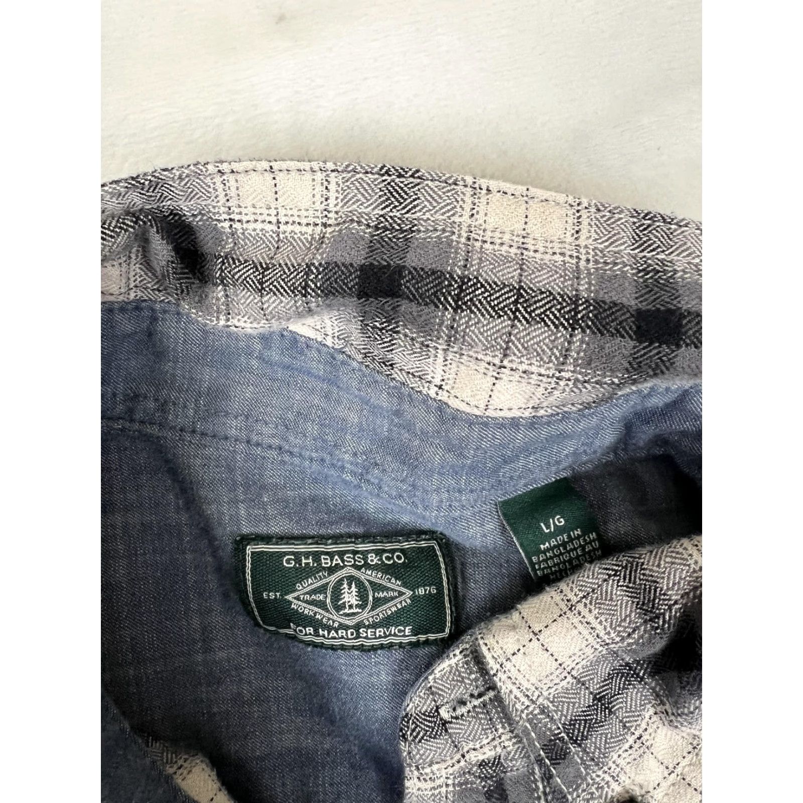 Vintage G.H. Bass & Co. Shirt Mens Large Gray Plaid Flannel Long Sleeve Button Front Size US L / EU 52-54 / 3 - 3 Thumbnail