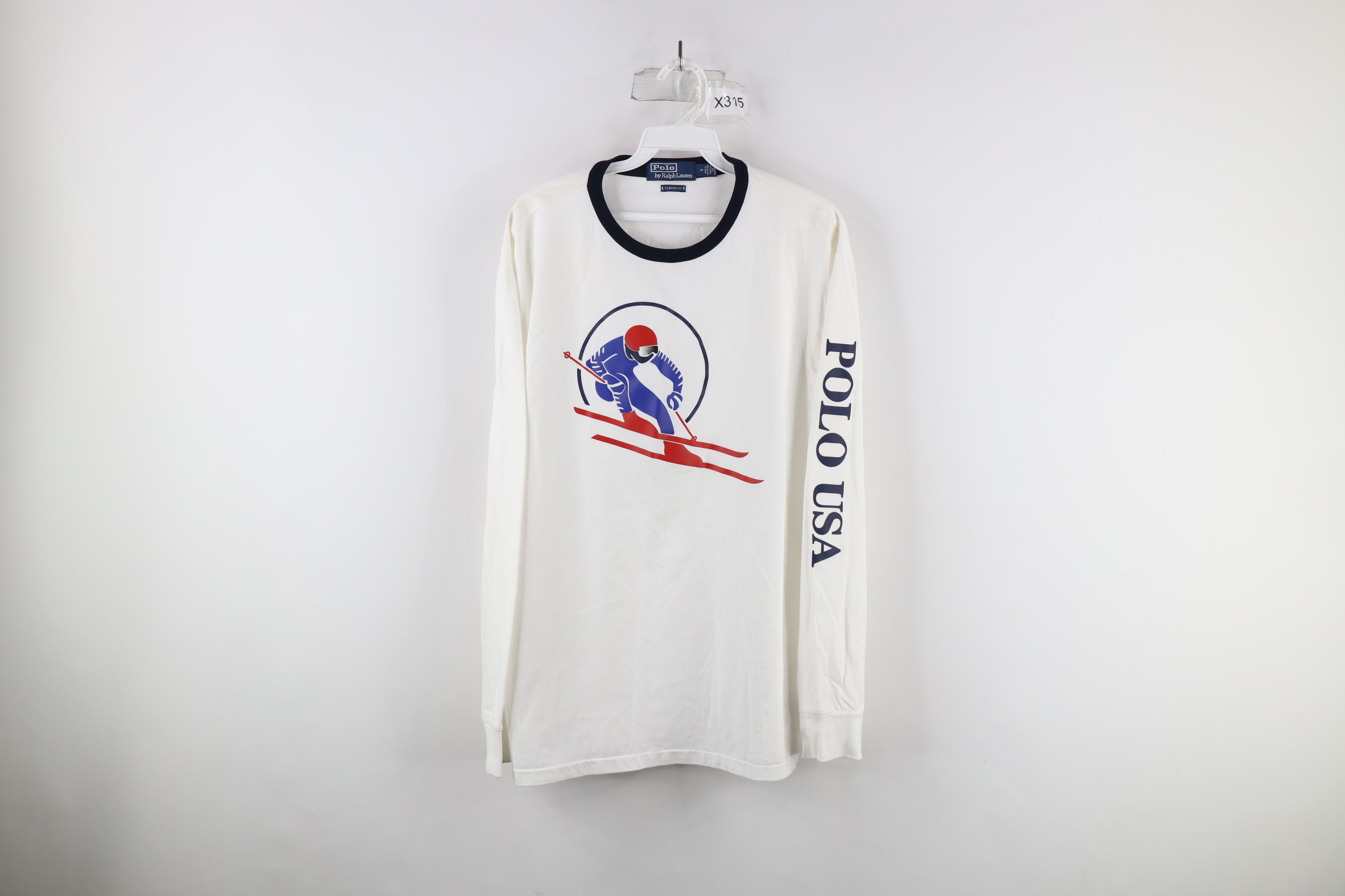image of Ralph Laurent Suicide Ski Long Sleeve T-Shirt White, Men's (Size Medium)