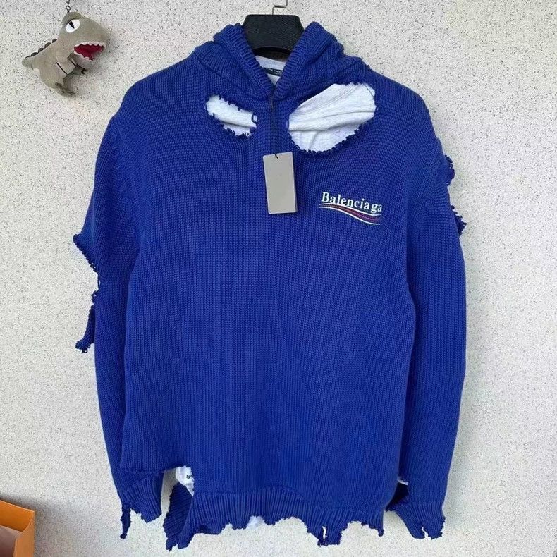 Balenciaga Blue Distressed Fake Two-Piece Sweater - dmc
