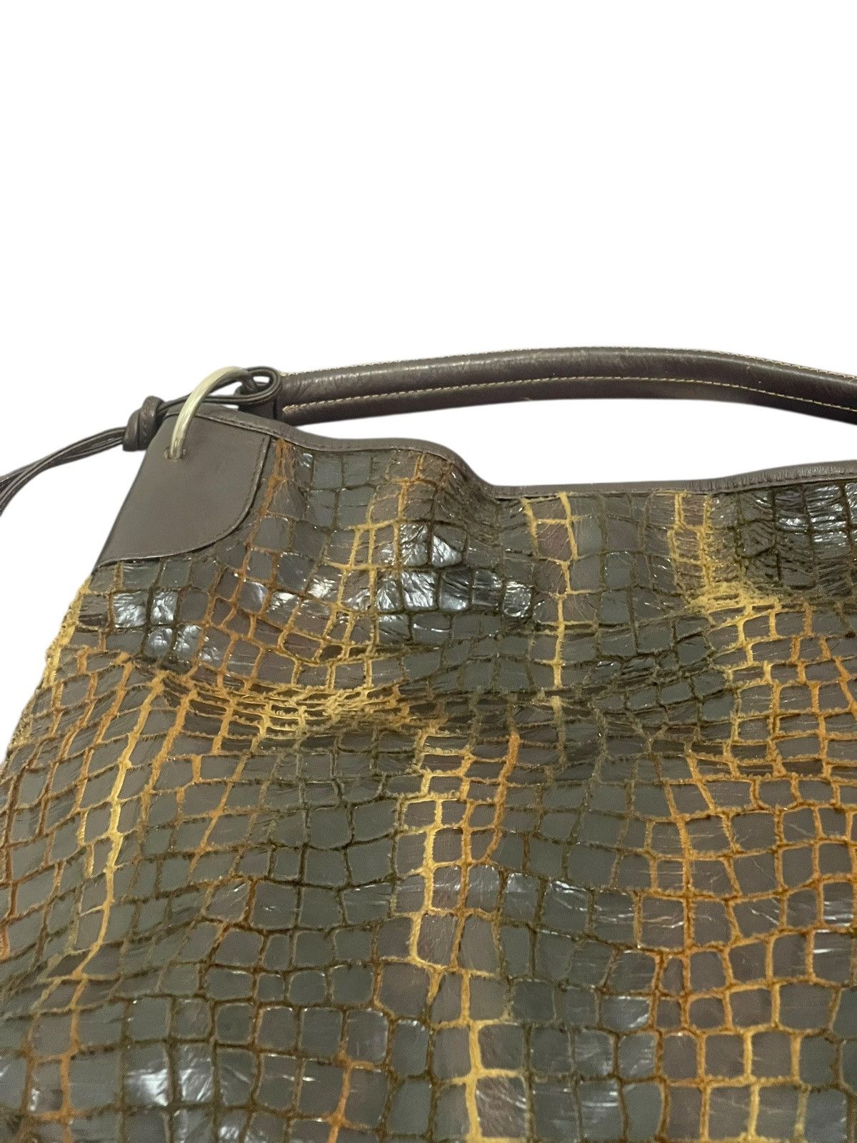 Genuine Leather Crocodile Embossed Textured Patina 4 Session Bag 2🟩1 Size ONE SIZE - 18 Thumbnail
