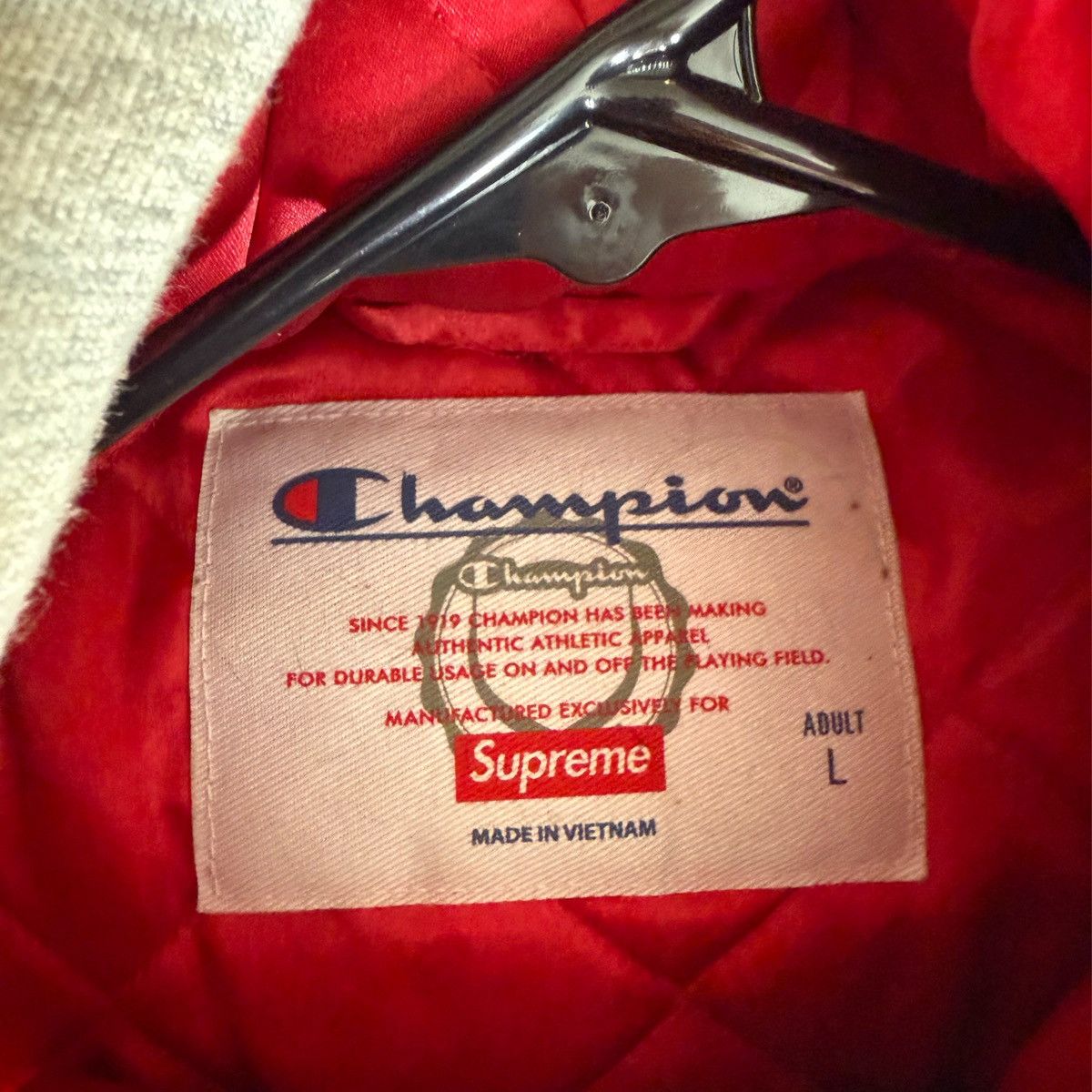 Champion × Supreme Satin Hooded Varsity Jacket Size US L / EU 52-54 / 3 - 3 Thumbnail