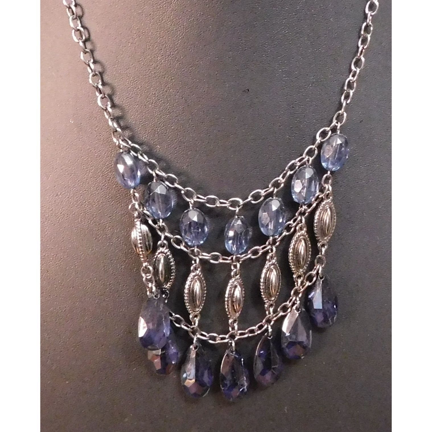 Other Gothic Blue And Silver Tone Beaded Bib Necklace Size ONE SIZE - 1 Thumbnail