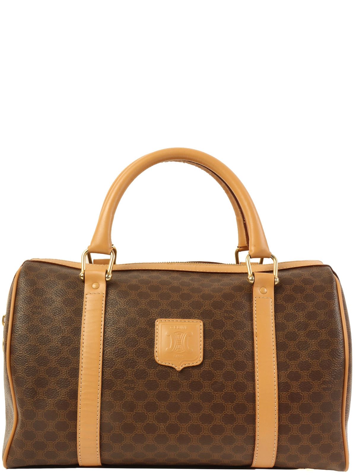 image of Celine Macadam Pattern Logo Embossed Boston Bag Brown, Women's
