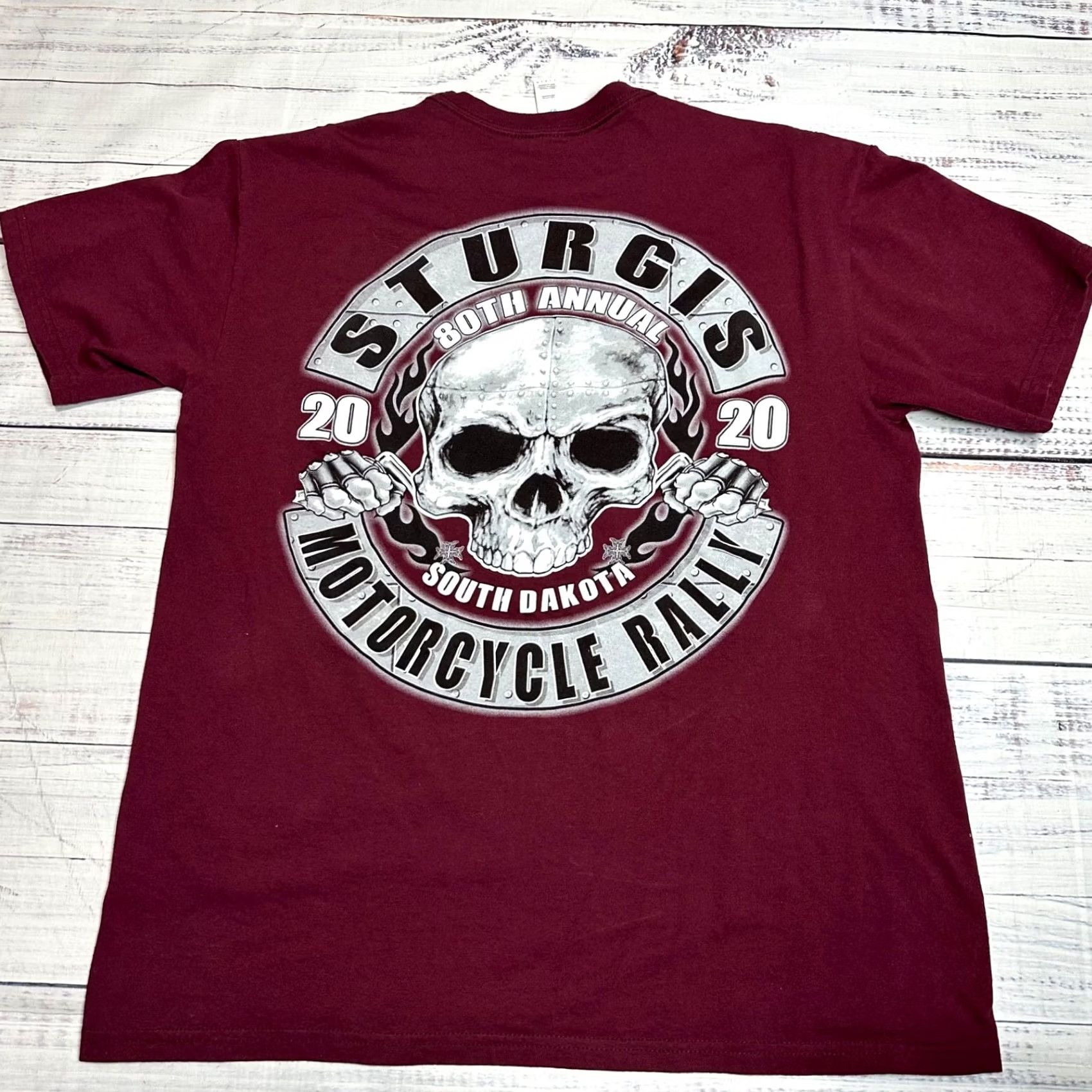 Vintage Suna Mens Sturgis 2020 Motorcycle Rally Short Sleeve T-Shirt L Burgundy Slim Fit Size US L / EU 52-54 / 3 - 4 Thumbnail