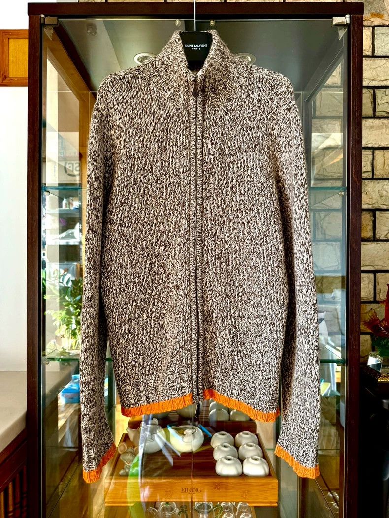 hermes Snowflake Grey Orange Cashmere Turtleneck Jacket 250
