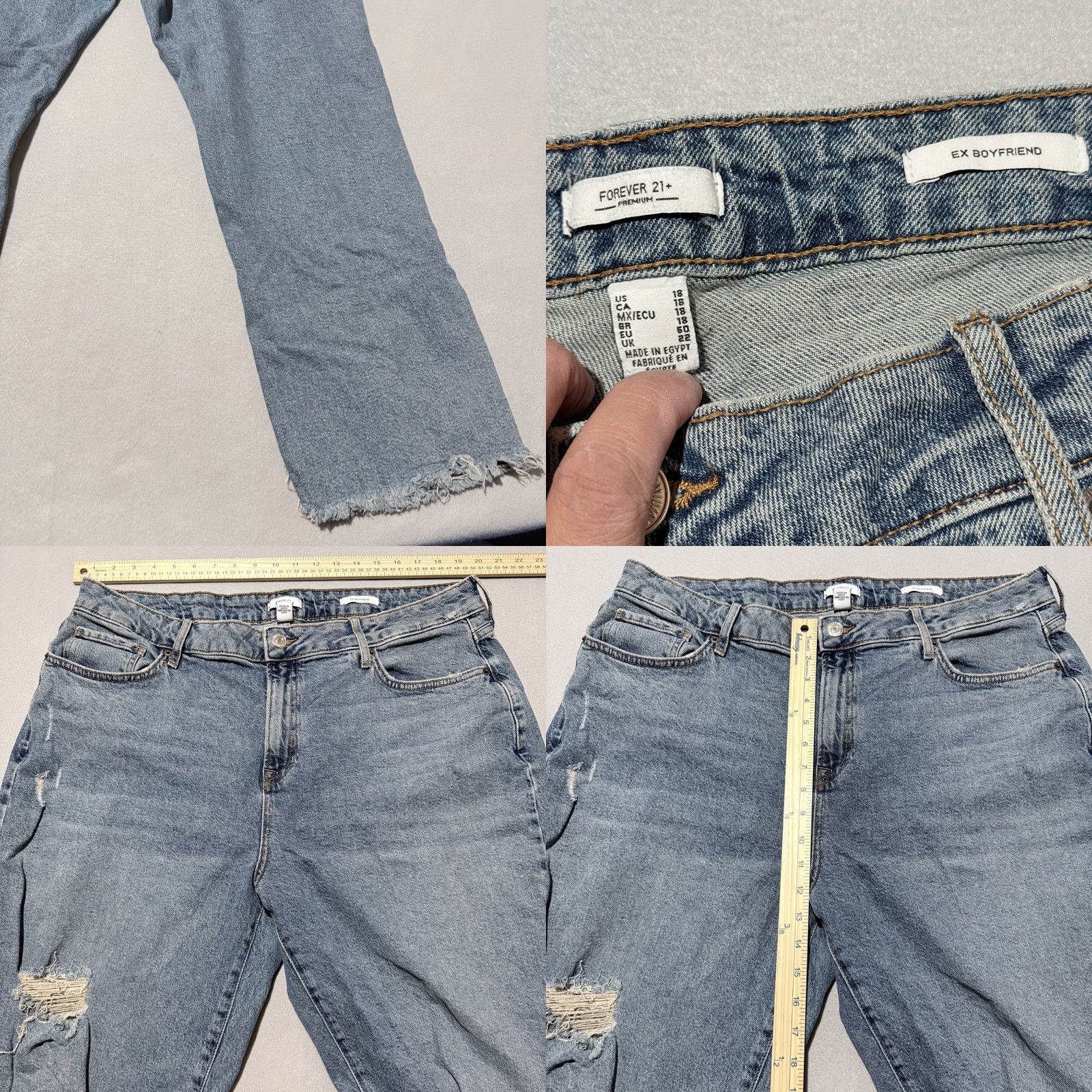 Forever 21 Forever 21 Ex-Boyfriend Jeans Women's Blue Denim Distressed Frayed Zip Fly 18 Jeans Womens Boys Girls Mens Size 40" / US 18 - 8 Thumbnail