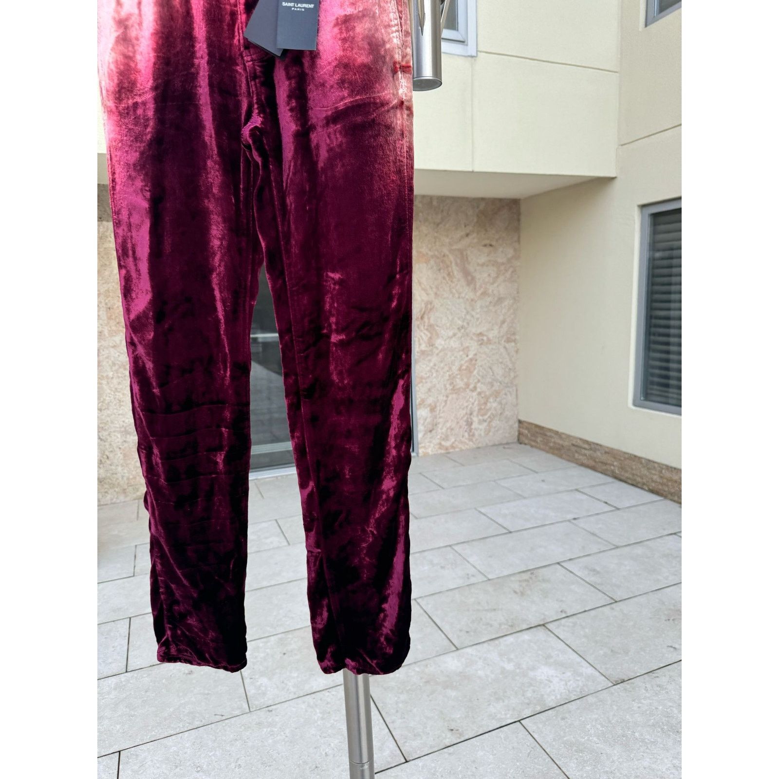 Saint Laurent Paris o1rshd1 Skinny 5 Pockets Velvet / Velour Pants in Burgundy Size US 33 - 8 Thumbnail