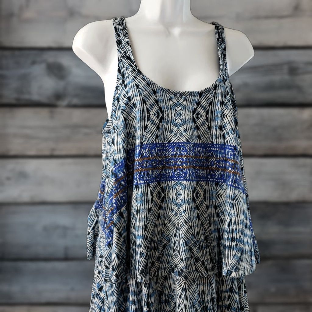 Vintage Plenty by Tracy Reese Womens Tank Dress Small Blue Layered Scoop Neck Casual Cotton Blend Sleeveless Size S / US 4 / IT 40 - 1 Thumbnail