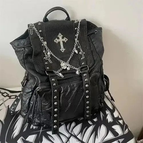 Other Goth Y2k Backpack Punk Bag artificial leather cross Skeleton Size ONE SIZE - 1 Thumbnail