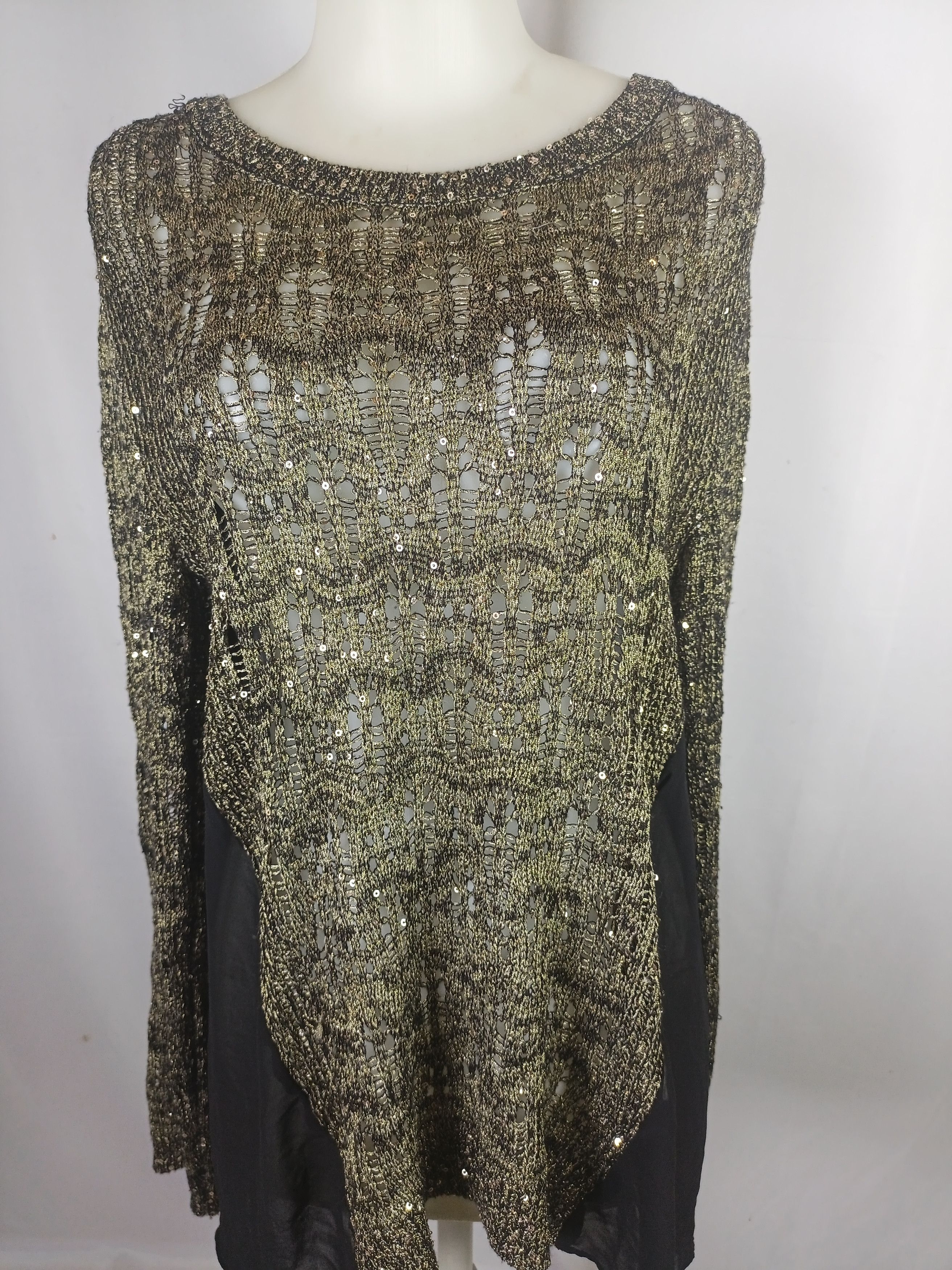 Japanese Brand BESTI BELLI Milan Black Gold Sequin Distressed Knit Size L / US 10 / IT 46 - 19 Thumbnail