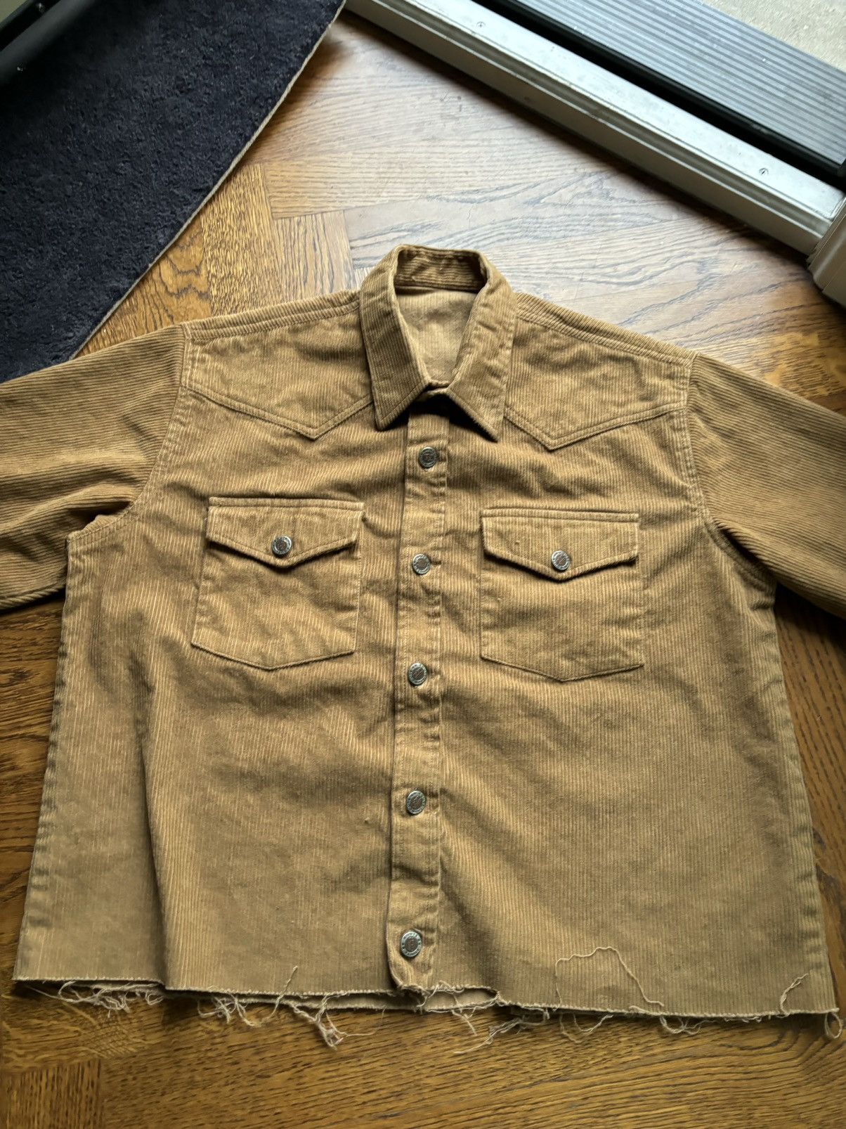 Route 66 × Vintage 90s Vintage Corduroy Jacket Raw Hem Crop Boxy Straight Edge Size US S / EU 44-46 / 1 - 6 Thumbnail