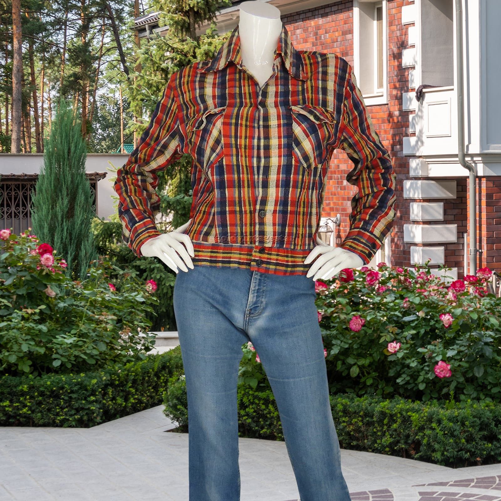 image of Vintage Plaid Rockabilly Flannel Jacket S Bold Heritage in Red, Women's (Size Small)