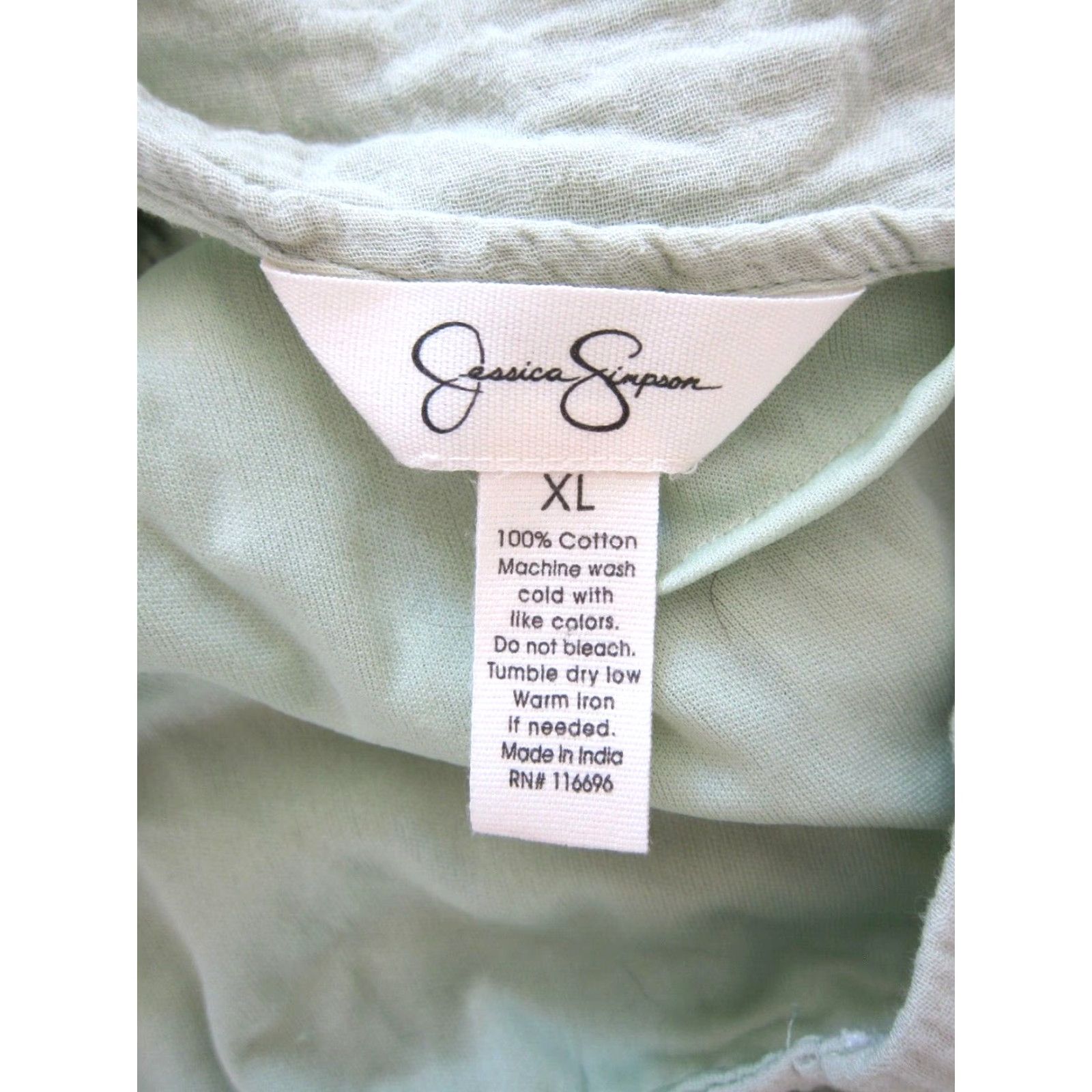 Jessica Simpson VINTAGE Jessica Simpson Cotton Mint Green Open Back Short Sleeve Cottage Sun Dress XL Size 40" / US 18 - 5 Thumbnail