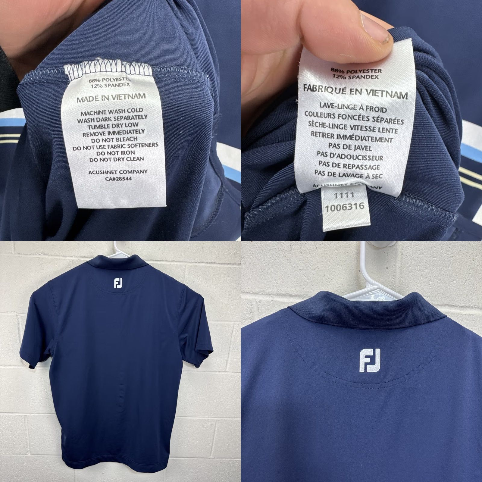 Footjoy FootJoy Golf Polo Short Sleeve Shirt Men Large Blue Knit Embroidered Logo Striped Regular Fit Button-Up VINTAGE: No Size US L / EU 52-54 / 3 - 8 Thumbnail