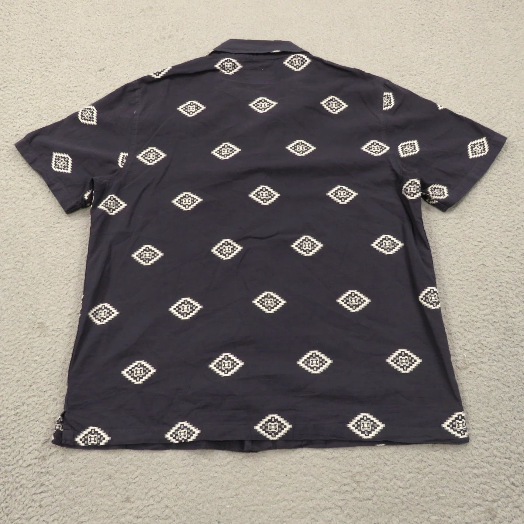 Folk Folk Shirt Mens Large Navy Cotton White Jacquard Woven Aztec Print Camp Collar Size US L / EU 52-54 / 3 - 6 Thumbnail