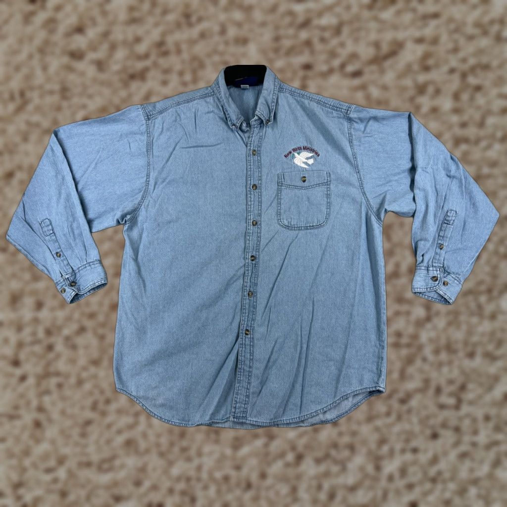Paradise Paradise Point Shirt Mens 2XL XXL Blue Denim Button Up Ministries Religious Dove Size US XXL / EU 58 / 5 - 1 Thumbnail