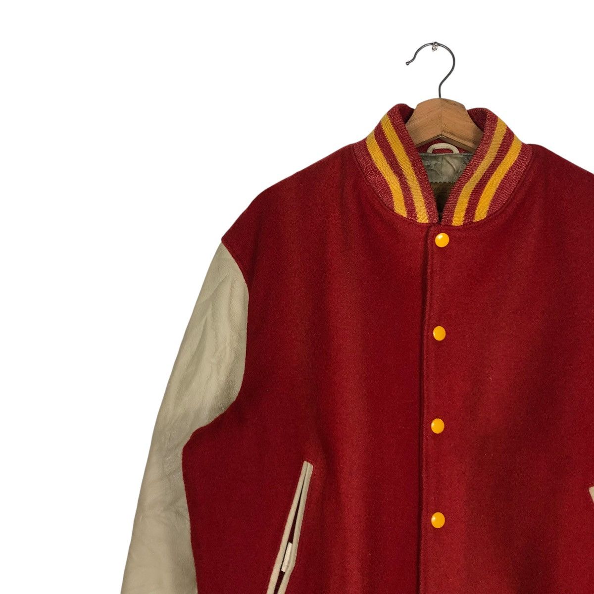 Golden Bear 🔥VTG VARSITY JUMPER BOMBER JACKET LEATHER GOLDEN BEAR USA Size US L / EU 52-54 / 3 - 9 Thumbnail