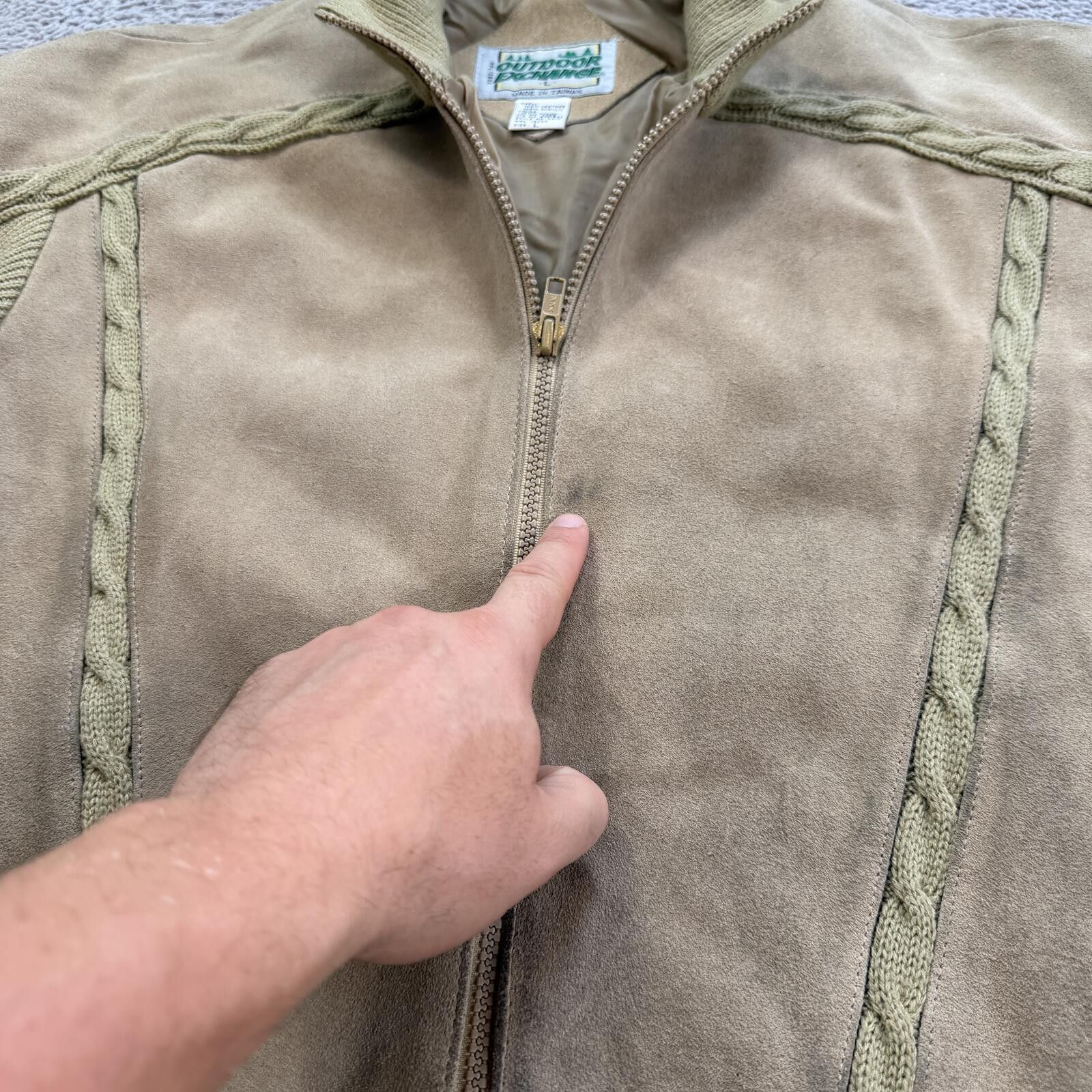 Other Vintage 90 Suede Knit Bomber Jacket Tan Cable Knit Leather L Size US L / EU 52-54 / 3 - 6 Thumbnail