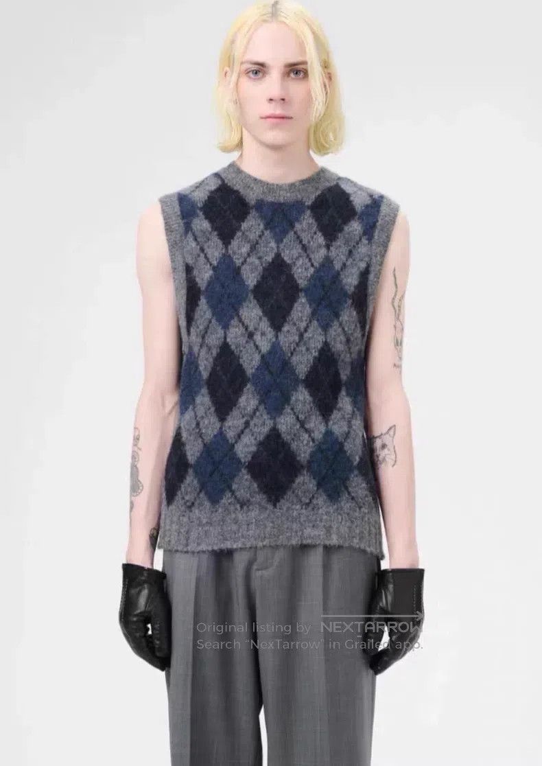Our Legacy Our Legacy Blue Gray Mohair Blended Diamond Knit Sweater Size US S / EU 44-46 / 1 - 1 Thumbnail