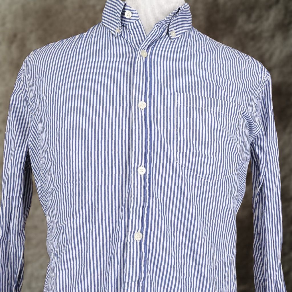 American Eagle Outfitters American Eagle Shirt Mens Large Blue Stripe Long Sleeve Button Down Athletic Fit Size US L / EU 52-54 / 3 - 1 Thumbnail