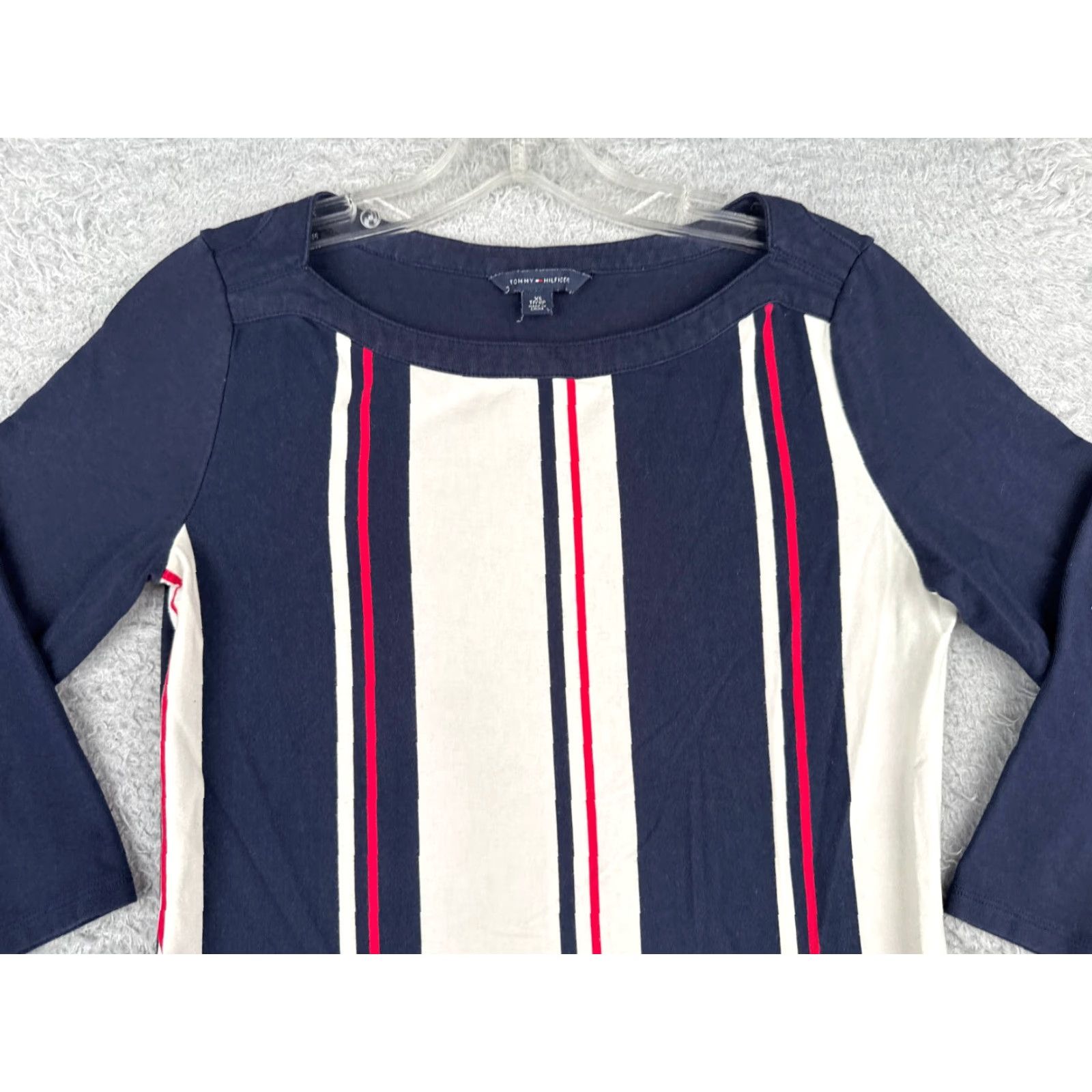 Tommy Hilfiger Tommy Hilfiger Shirt Women XS Blue Stripe 3/4 Sleeve Boat Neck Cotton Knit Logo Regular Colorful Women Size XS / US 0-2 / IT 36-38 - 4 Thumbnail
