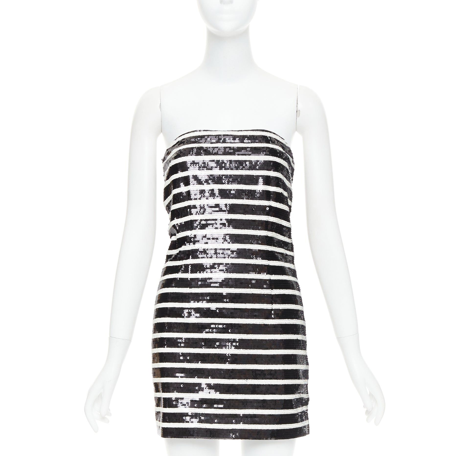 Veronica Beard VERONICA BEARD Cala black white striped sequin strapless corseted dress US0 XS Size XS / US 0-2 / IT 36-38 - 1 Thumbnail