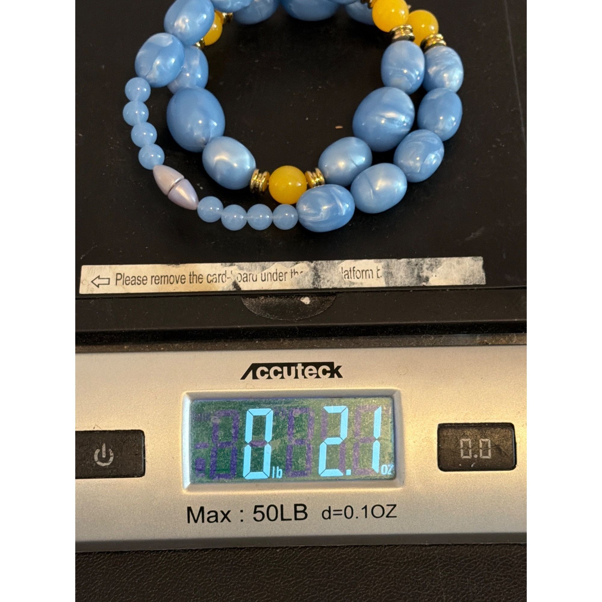 Other Vintage Blue Yellow Marbled Beaded Necklace Gold Tone Acryli Size ONE SIZE - 5 Thumbnail