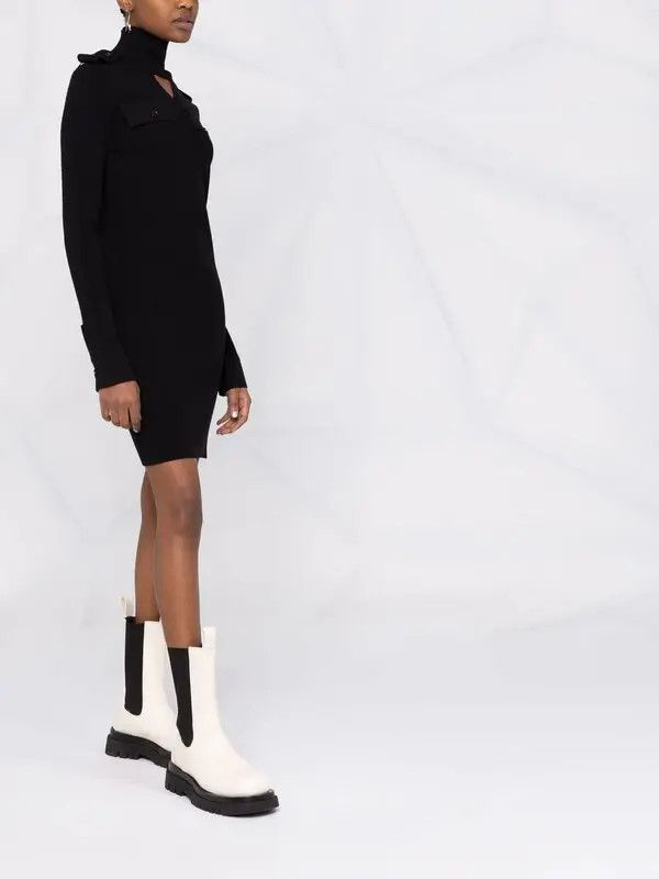 Bottega Veneta o1y0725 Turtleneck Mini Dress in Black Size L / US 10 / IT 46 - 4 Thumbnail