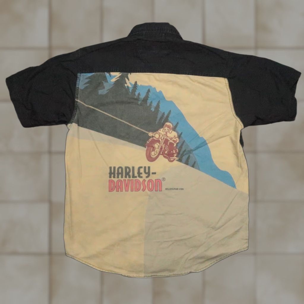 Harley Davidson VINTAGE Harley-Davidson Shirt Mens Medium Short Sleeve Cotton Black Motorcycle 80s Size US M / EU 48-50 / 2 - 1 Thumbnail