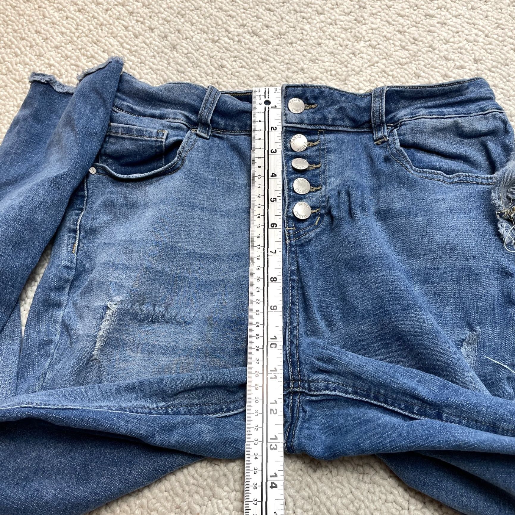 Denime Haute Curve Jeans Womens 14 Denim Blue Dark Wash Button Fly Distressed 31x27 Skinny 5-Pocket Design Womens Size 24" / US 00 / IT 34 - 7 Thumbnail