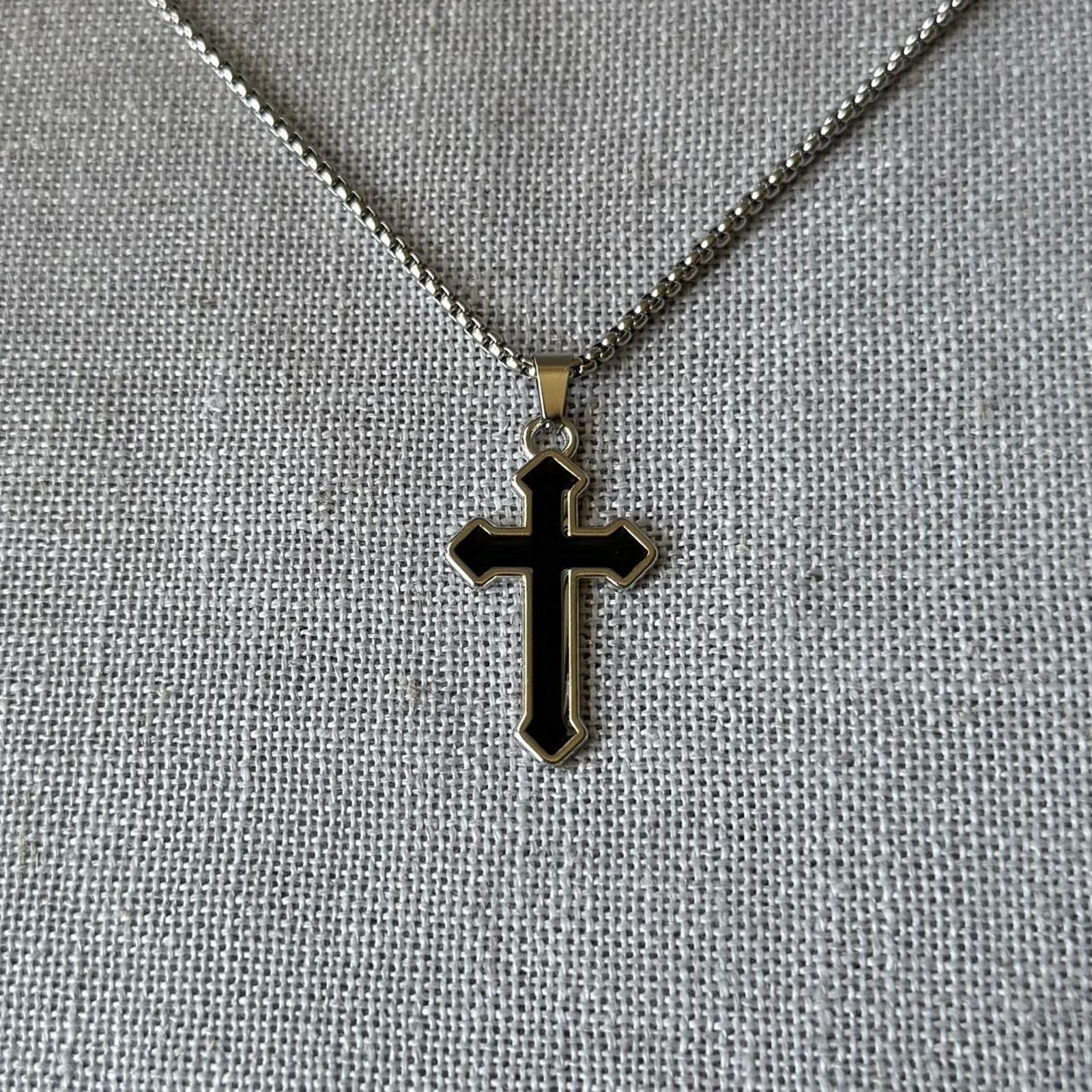 Other Silver and black cross necklace MENS2 Size ONE SIZE - 1 Thumbnail