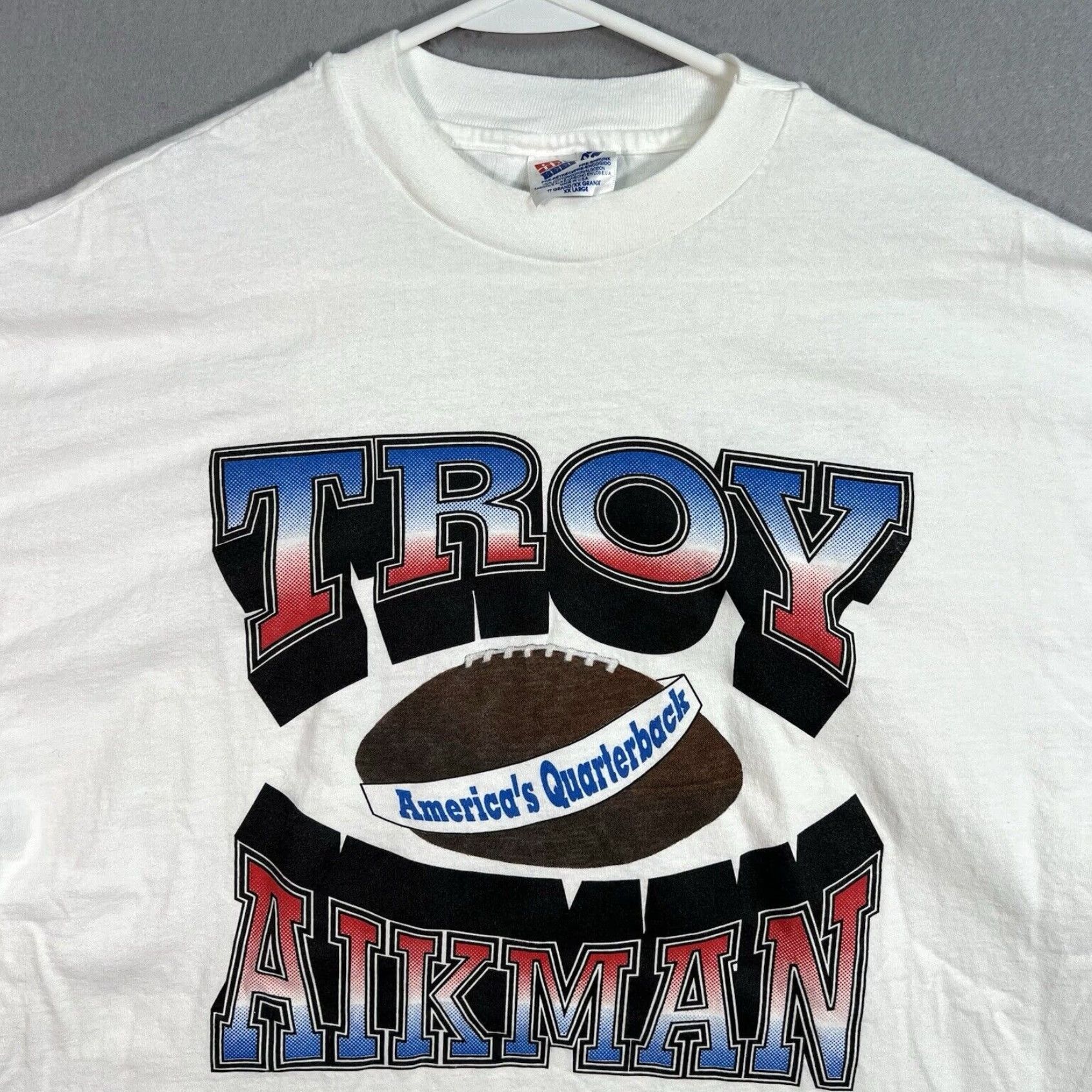 Hanes Troy Aikman Cowboys Mens 2XL Extra Large White Vintage 90s Football T Shirt Size US XXL / EU 58 / 5 - 5 Thumbnail