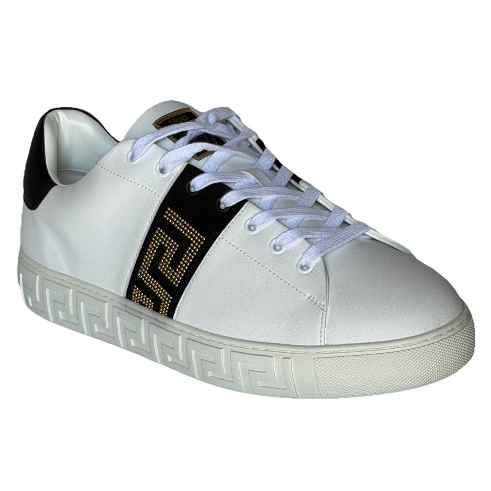 Versace Versace Greek key White/Black Leather Sneakers 13 US 1014460 Size US 13 / EU 46 - 1 Thumbnail