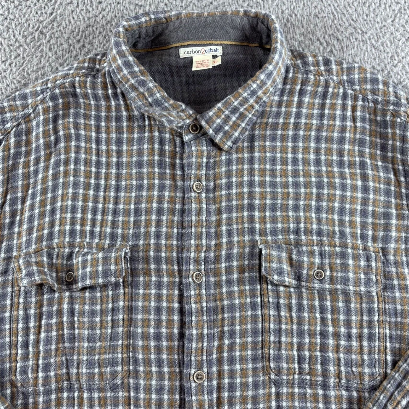 Carbon2Cobalt Carbon2Cobalt Flannel Shirt Men XL Gray Brown Plaid Pockets Stretch Button-Up Size US XL / EU 56 / 4 - 3 Thumbnail
