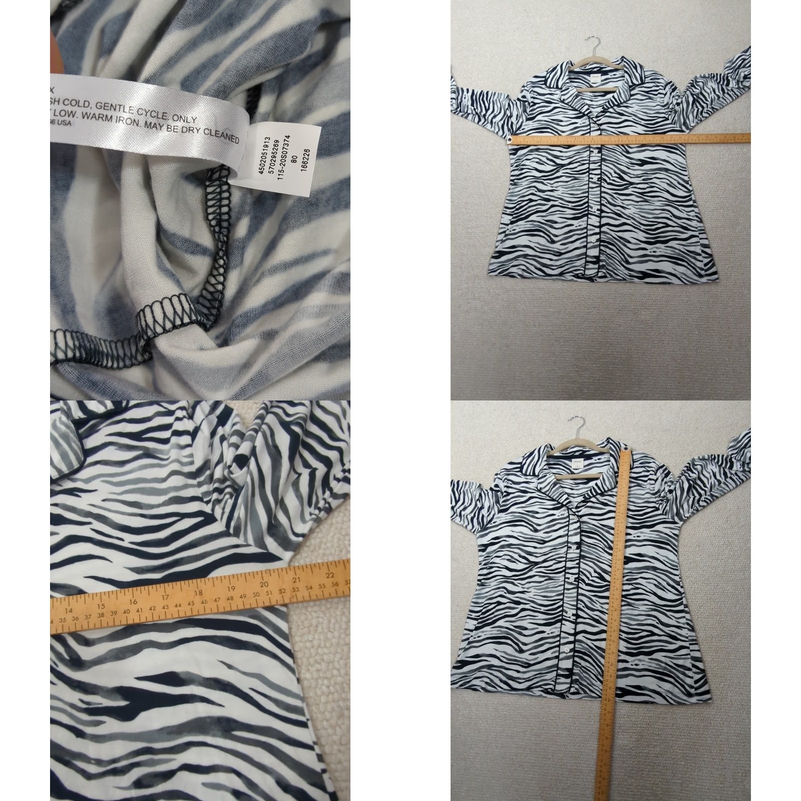Vintage Soma Pajama Top Womens Zebra Print Long Sleeves Button Up Large L Knit Spandex Rayon Black Zebra Theme Button Closure Collar Vintage: No Size L / US 10 / IT 46 - 8 Thumbnail