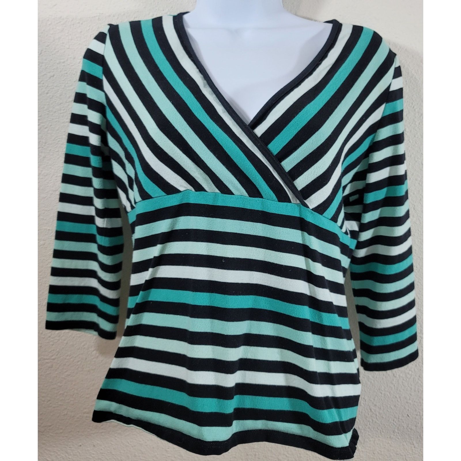 Other Style & Co Green Black Striped Crisscross Bodice Top PM Soft Size M / US 6-8 / IT 42-44 - 1 Thumbnail