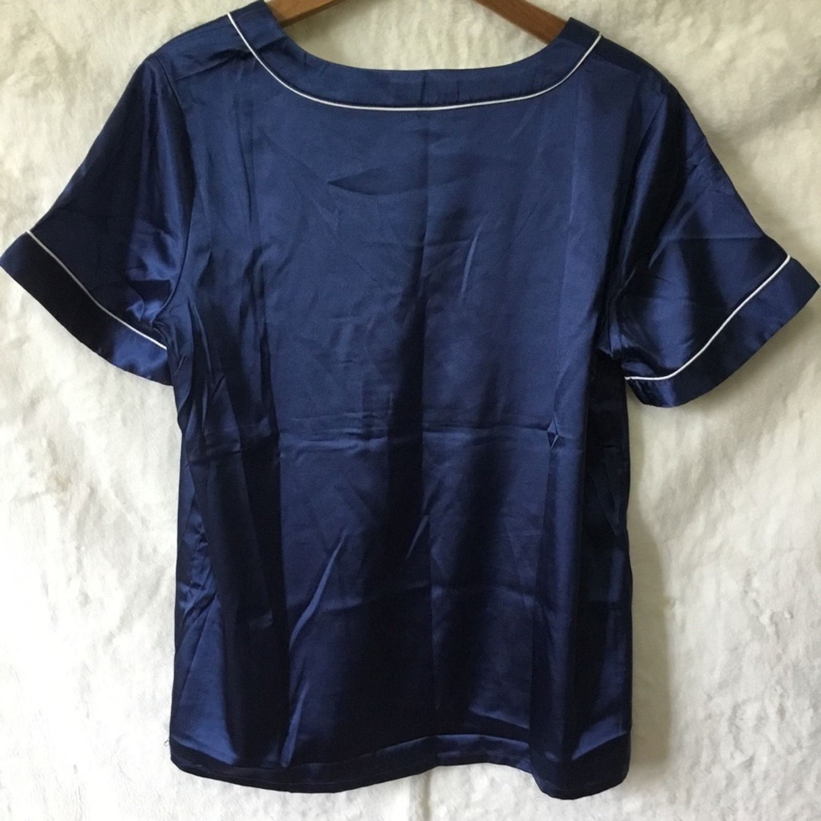 Other Ekouaer Blue V-Neck Short-Sleeve Pajama Set Size ONE SIZE - 7 Thumbnail