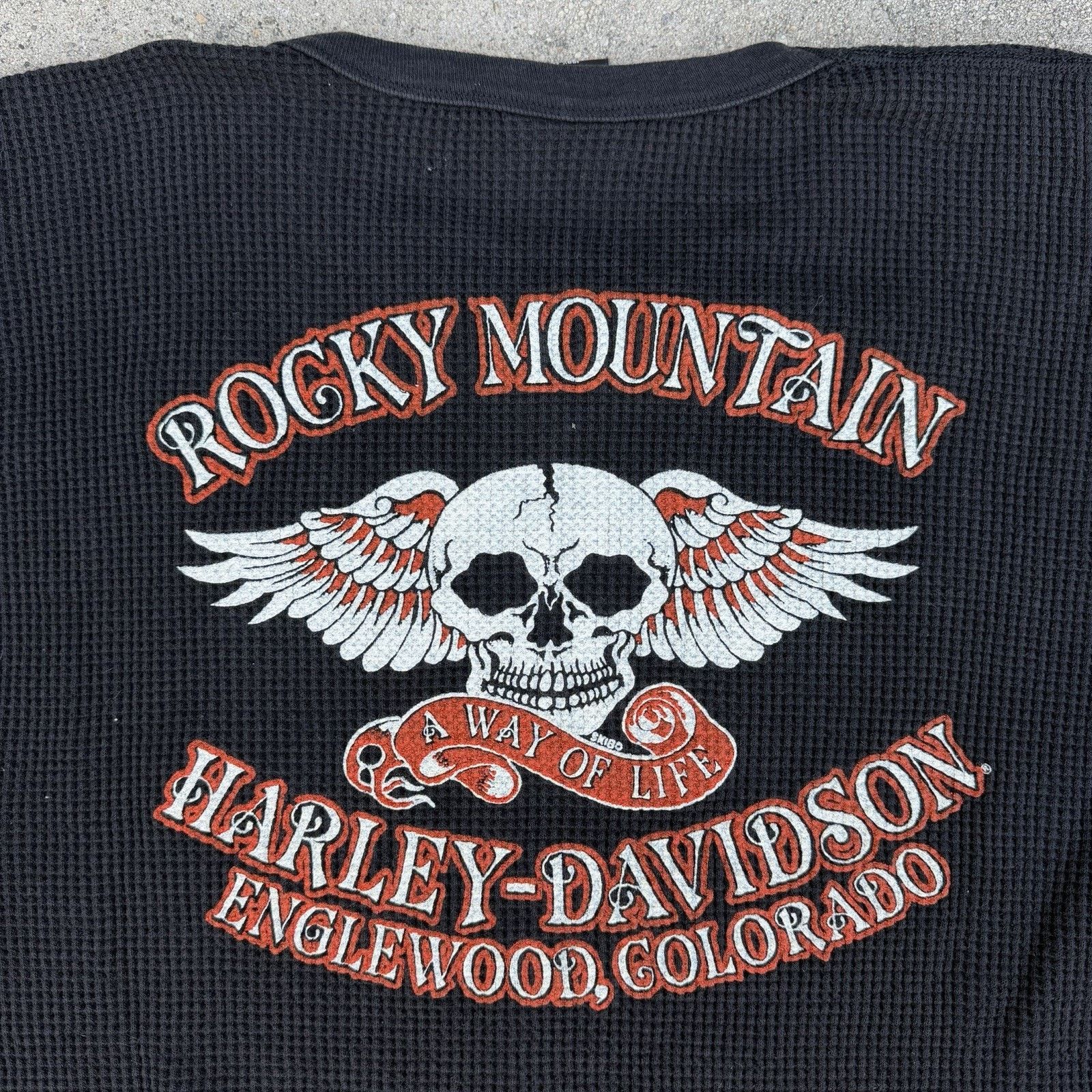 Harley Davidson × Vintage Vintage 90s Harley Davidson Black Thermal Waffle Knit Shirt Size US XXL / EU 58 / 5 - 2 Thumbnail