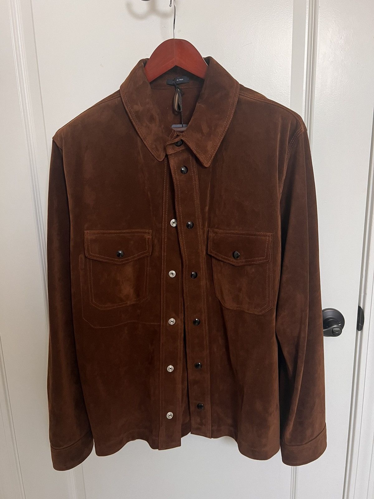 image of Drakes Brown Roughout Suede Overshirt - Size 46, Men's