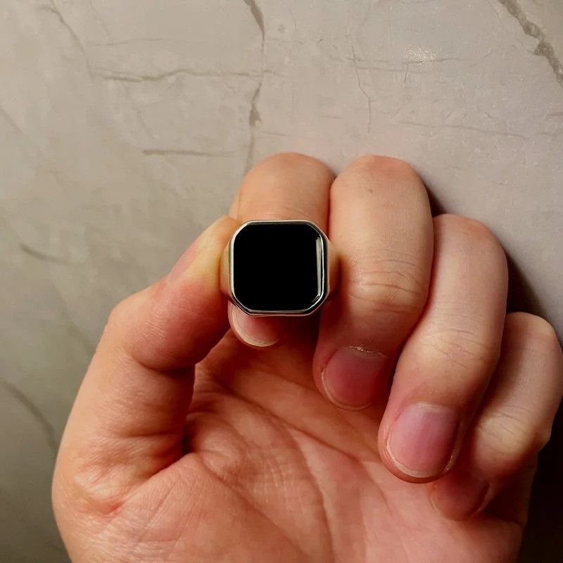 Other Retro Flat Square Black Glass Ring Size ONE SIZE - 5 Thumbnail