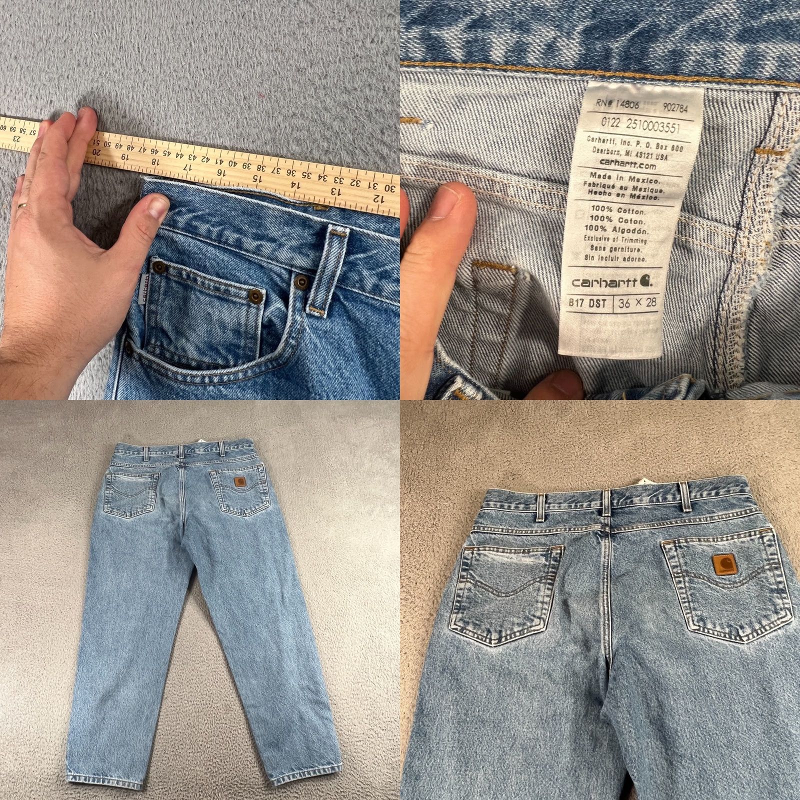 Carhartt Carhartt Jeans Mens 36x28 Blue Relaxed Fit Straight Leg Denim Workwear B17-DST Size US 36 / EU 52 - 8 Thumbnail