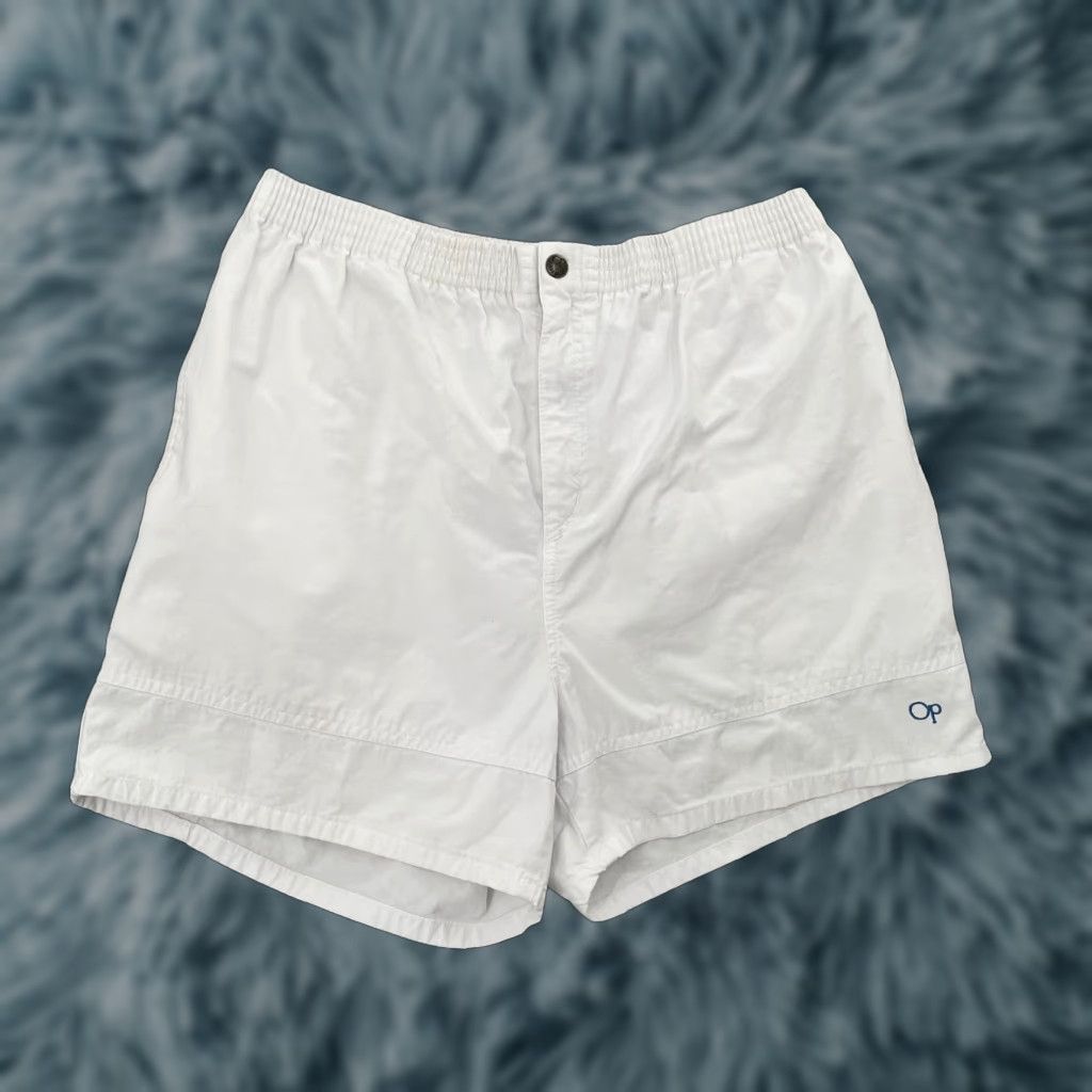 VINTAGE OP Adult Shorts 40 White Cotton Beach Longriders Corner Pocket USA Mens