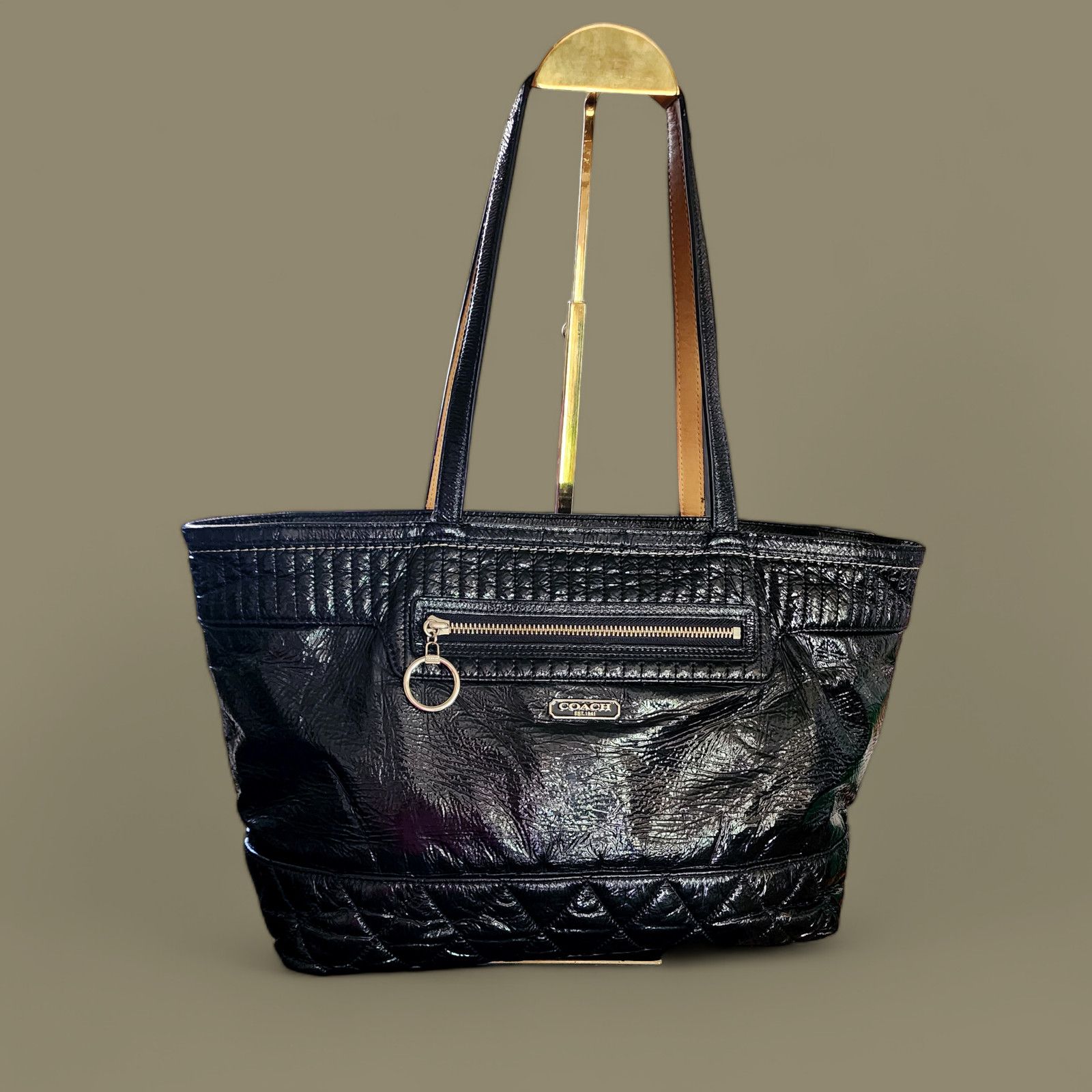 Coach Poppy Daisy Liquid Gloss Large blackTote Shoulder Bag